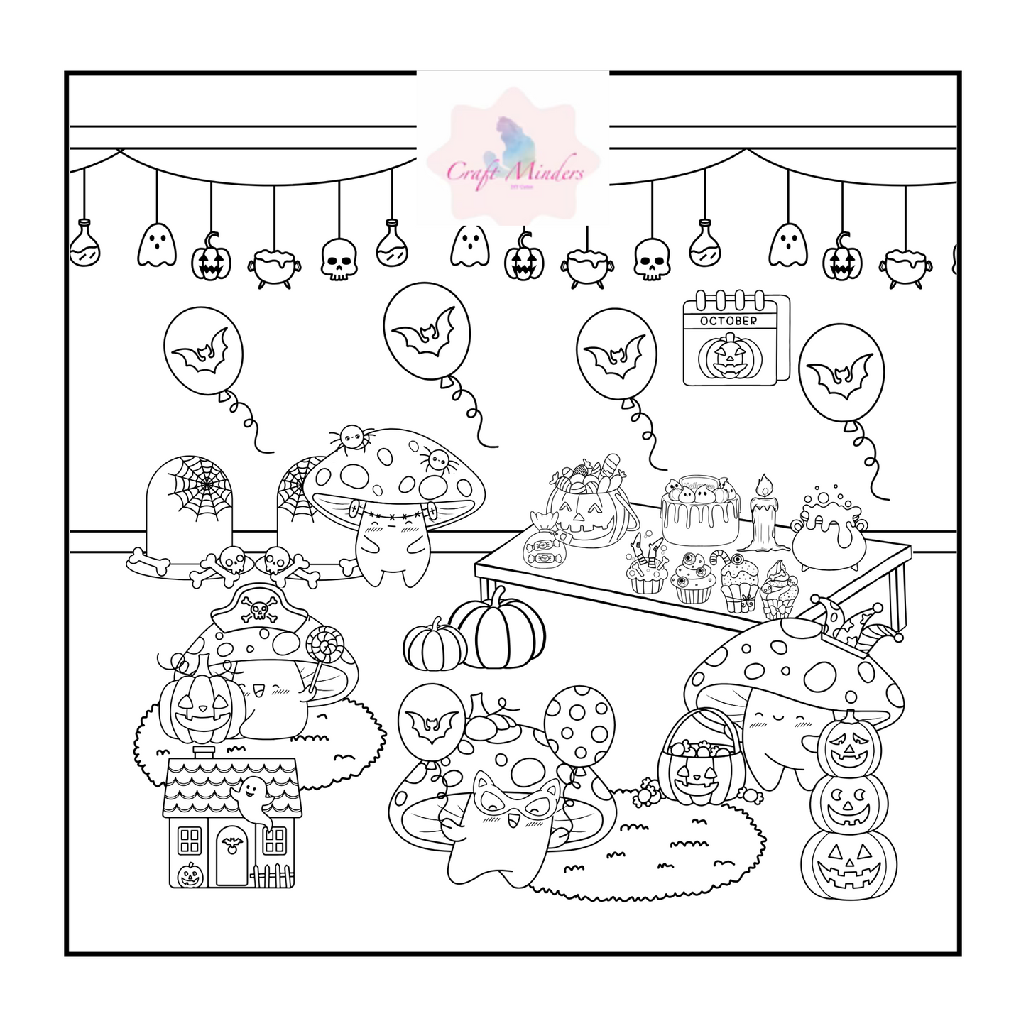 toadstool colouring pages ( digital )